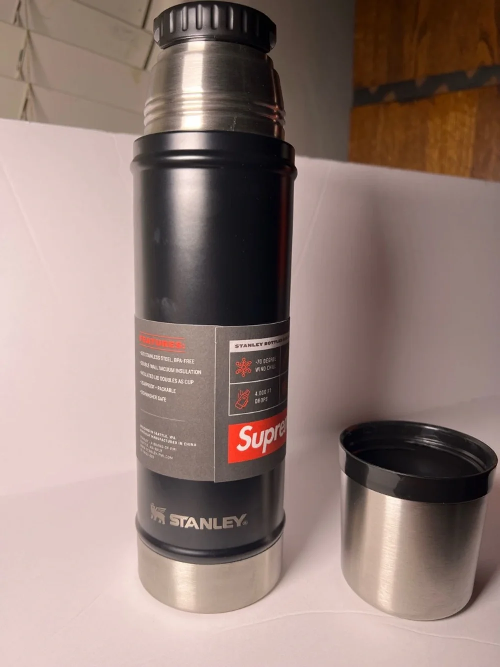 Supreme x Stanley Classic Bottle 20oz Thermos Red + Black Stainless Steel - Picture 10 of 14